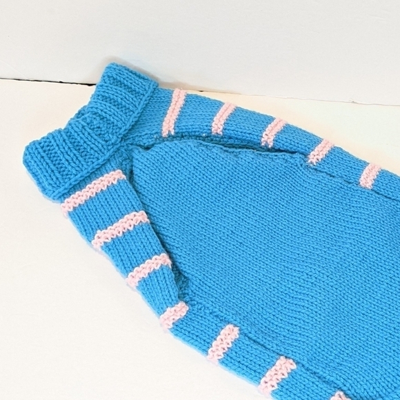 handmade hand knit turquoise striped dog sweater XL - Picture 5 of 6